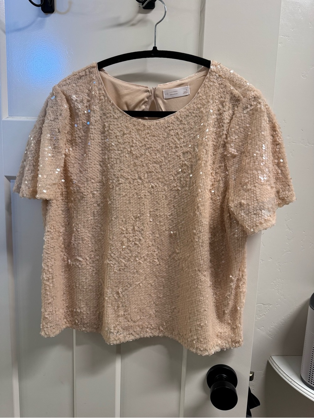 LC Lauren Conrad Blush Sequin Short Sleeve Blouse